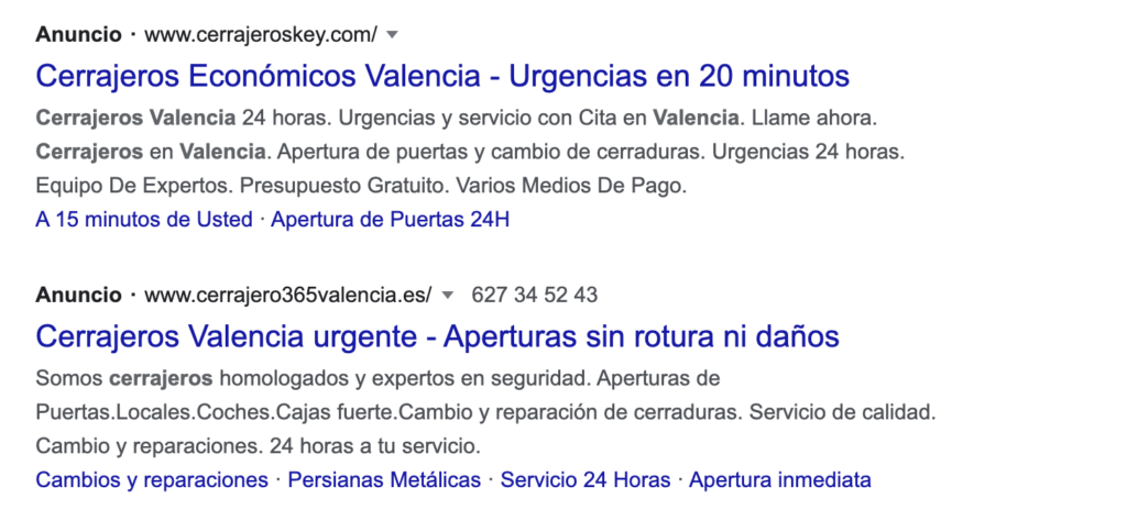cerrajero búsqueda orgánica