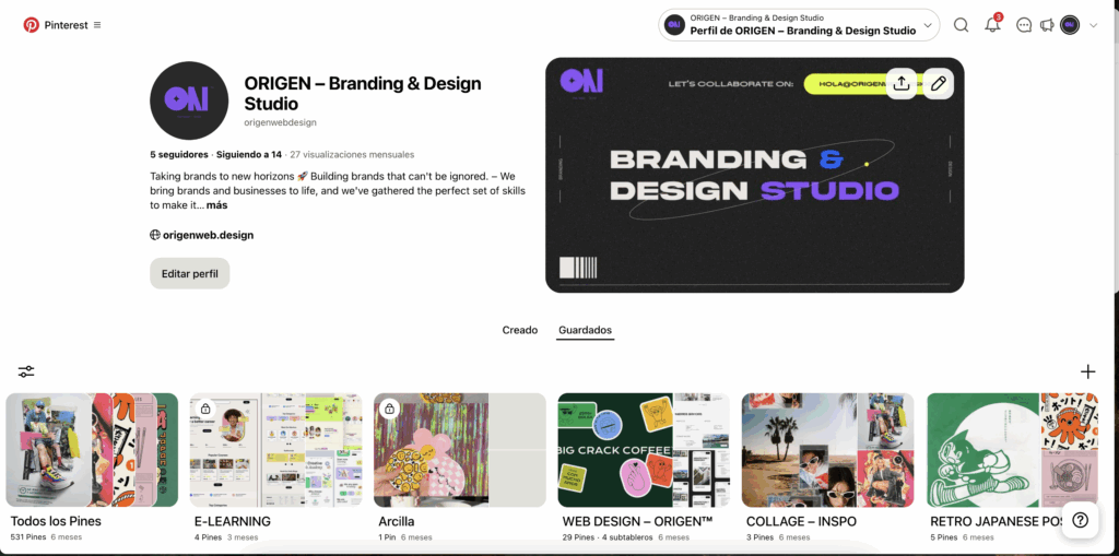ORIGEN – Diseño gráfico y diseño web, tablero de pinterest