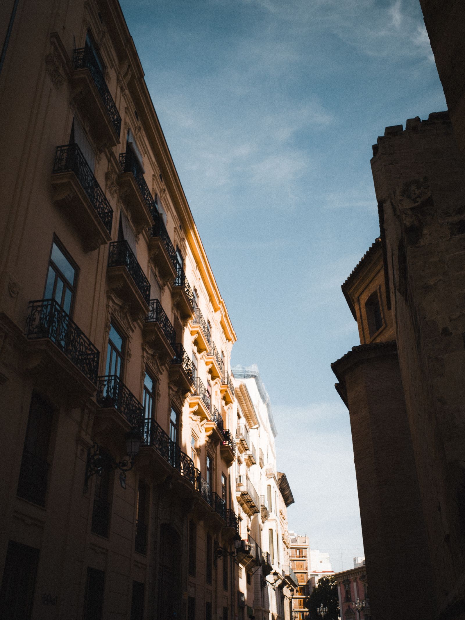 Edificios históricos del centro de Valencia vistos desde una calle